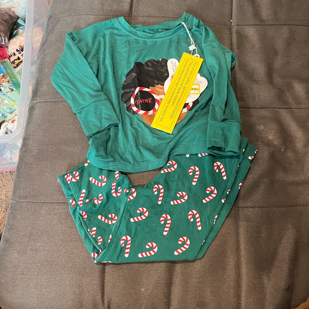 B.19 Green Kids Pajamas with Candy Cane Print bamboo